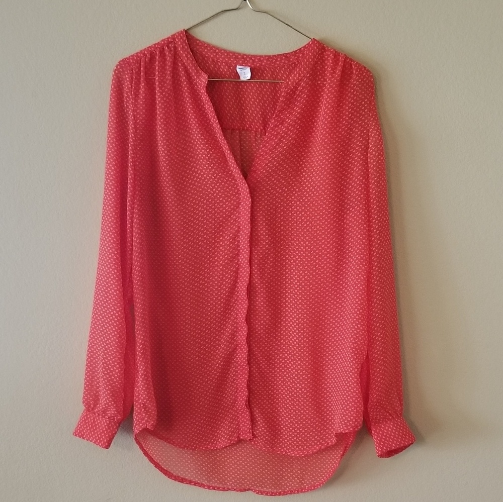 Old Navy Orange Long-sleeve Button Down Blouse Sm